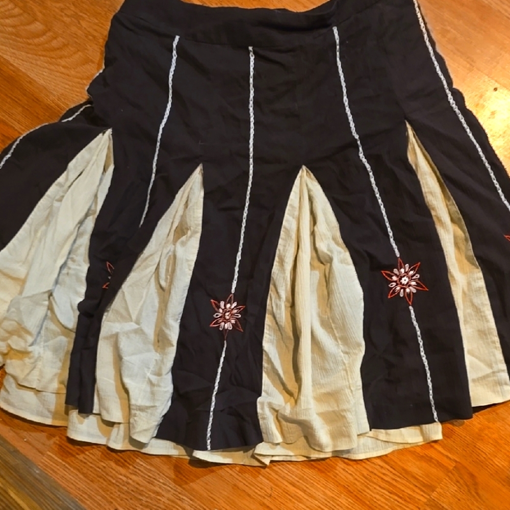 Black and Cream Floral Embroidered Skirt